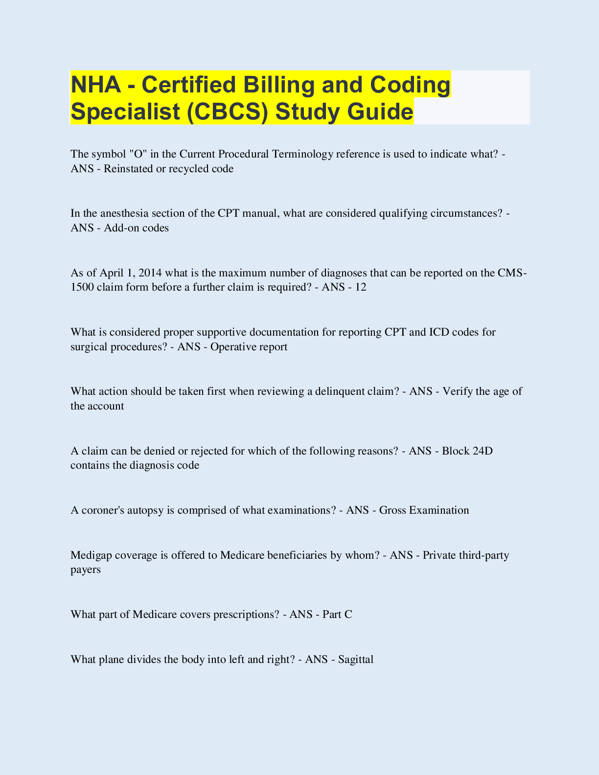NHA Certified Billing and Coding Specialist (CBCS) Study Guide